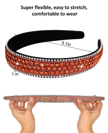 Wecoe Rhinestone Headband - Orange Bling Sparkly Crystal Diamond Thin Hair Band, Fashion Accessory for Women and Girls, Holiday Birthday Halloween Christmas Gift