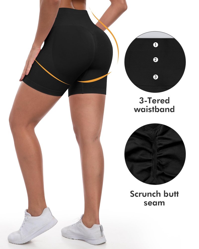ATHVOTAR Workout Gym Shorts Women, High Waisted Seamless Butt Lifting Scrunch Butt Sports Shorts Black L