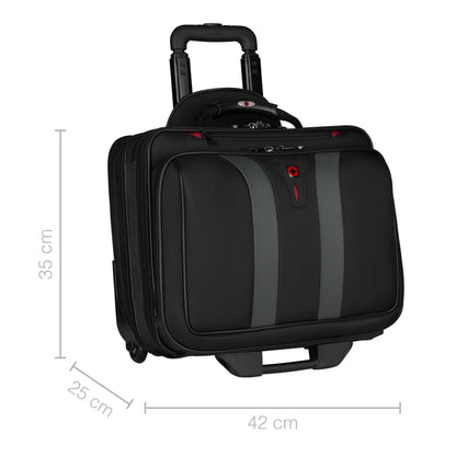 Wenger 600659 Granada 15.6 Inch Wheeled Laptop Case, Padded Laptop Compartment and Overnight Compartment in Black/Grey (24 Litre)