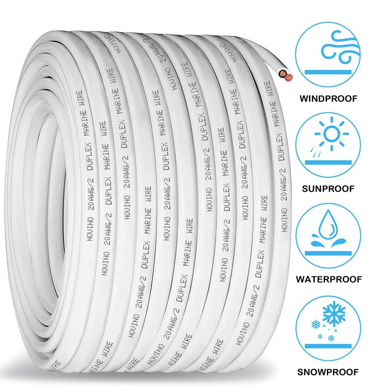 20 Gauge Marine Wire,20 AWG 200ft Duplex Marine Grade Wire Tinned Copper Boat Electrical Cable for Boat/Automotive/RV/Camper Outdoor Use