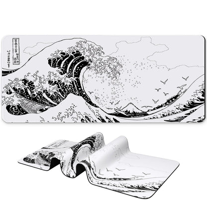BLITZPAW Long Gaming Mouse Pad 31.5 x 11.8 inches, Extended Anime Mousepad, Large Mouse Mat with Non-Slip Base, Full Keyboard Mat with Stitched Edges for Gaming and Office (Grey White Wave)