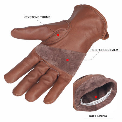 NBLEAGLO Leather gardening gloves for Men and women, Thorn proof Safety Leather Work Gloves for Garden,Construction Heavy Duty Work (Brown, Large)