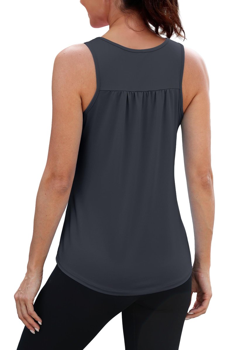 NIASHOT Workout Tank Tops for Women Sleeveless Gym Shirts Black Yoga Top Loose Fit Running Shirt Athletic Tanks Dark Grey XL