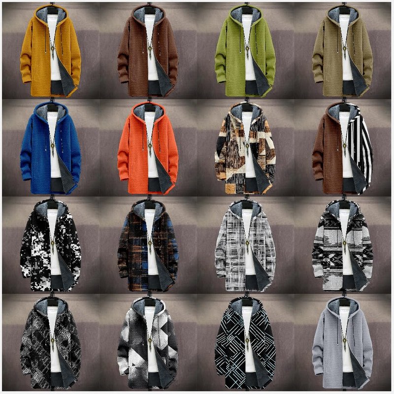 Biacolum Colorful Striped Zip Up Jacket Men Fashion Long Fleece Hooded Lined Zip Up Knit Coat with Pockets Fashion Hoodies Warm Jacket Fitted Cardigan for 2024 Winter,2XL