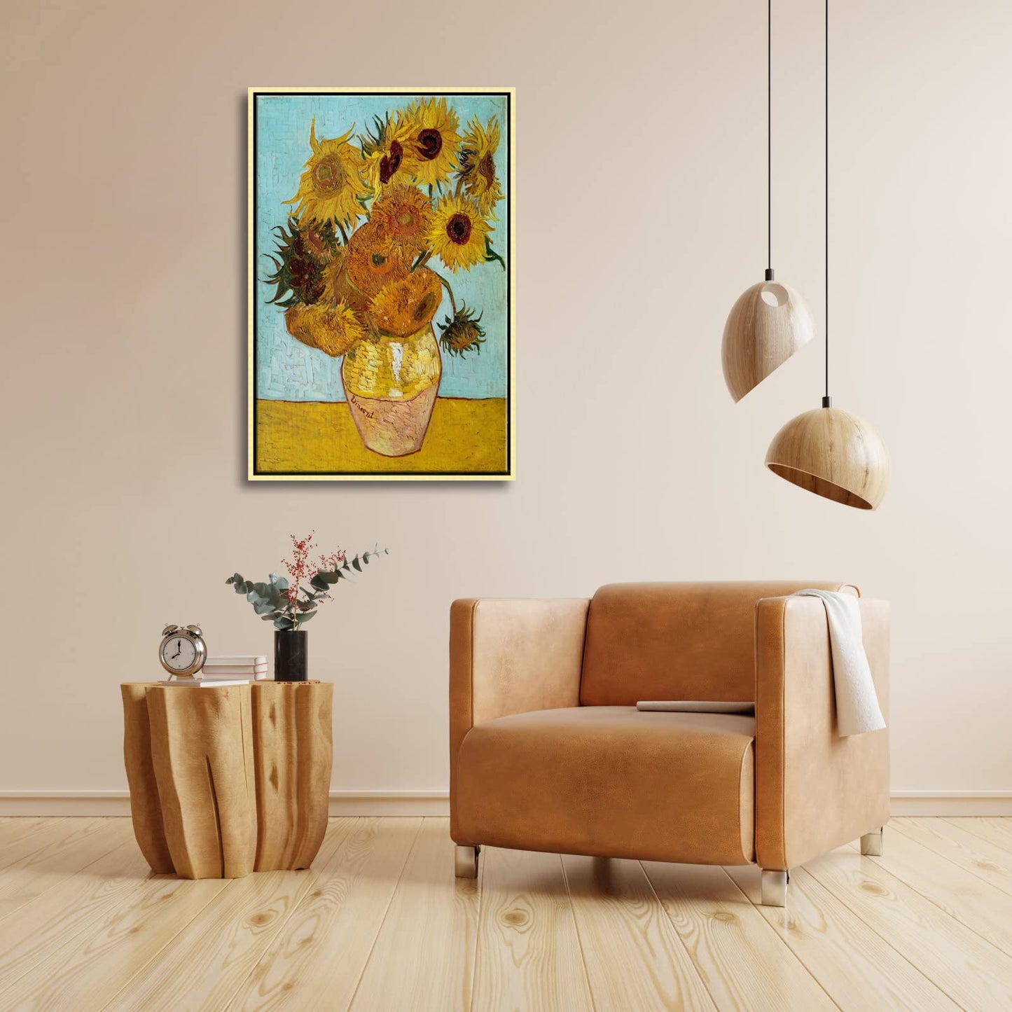Wieco Art Framed Wall Art Canvas Prints of Sunflower by Vincent Van Gogh Paintings Reproduction Abstract Wall Decorations for Living Room Golden Frame