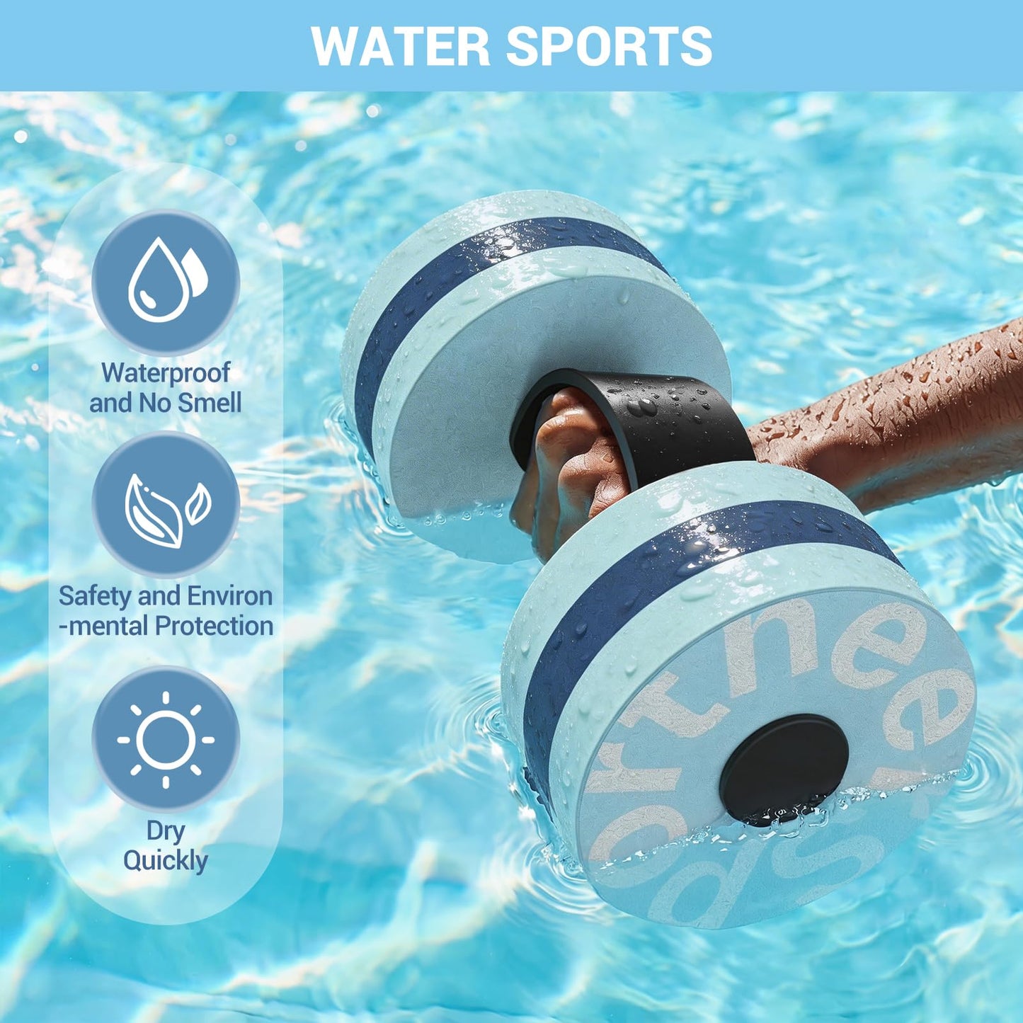 Sportneer Water Weights Aquatic Dumbbells: Pool Exercise Dumbbell Set of 2 EVA Foam Pool Weights with Handle Strip Aquatic Exercise Equipment for Water Aerobics Orange Pinstripe