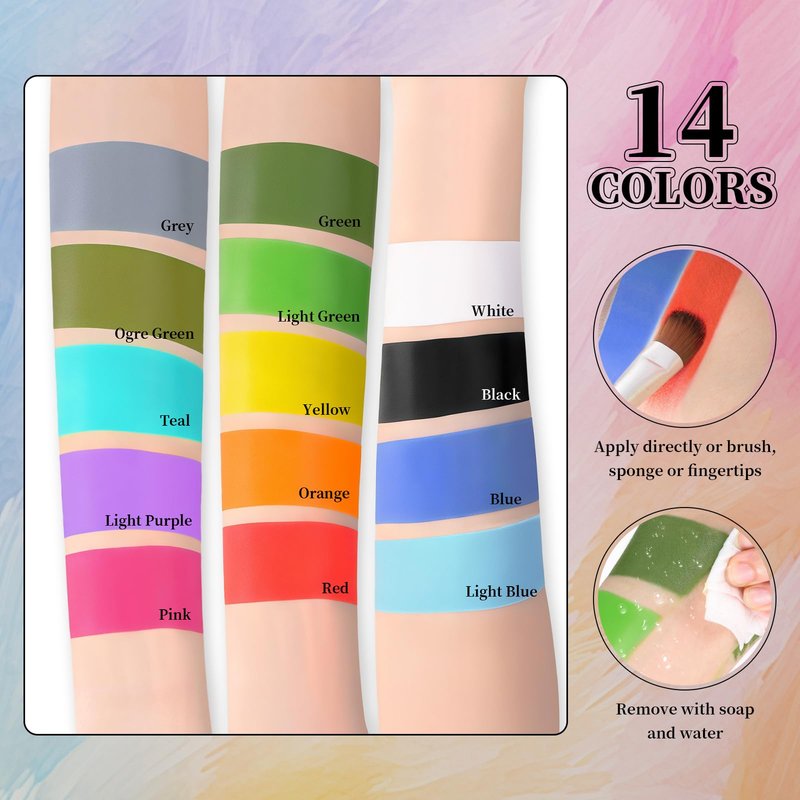 YBUETE Green Face Body Painting Stick, Professional Full-coverage Cream Green Face Paint for St. Patrick's Day Halloween SFX Witch Monster Cosplay Makeup, Washable Body Paint for Adult Carnival