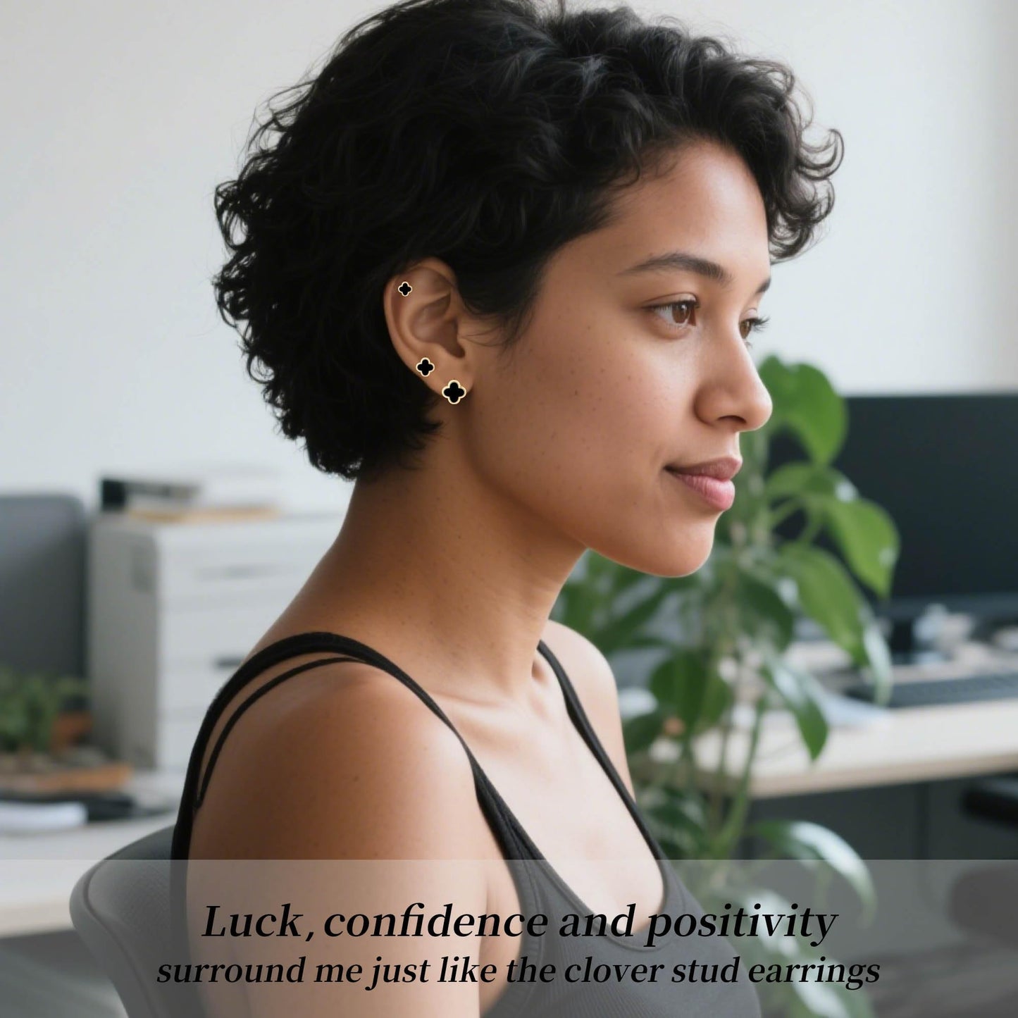 Clover Earring 3 Pair Small Clover Stud Earrings for Women Four Leaf Hypoallergenic Earrings Sensitive Ears for Birthday Christmas Anniversary Lucky Gifts (Gold Clover Stud Earrings/Black)