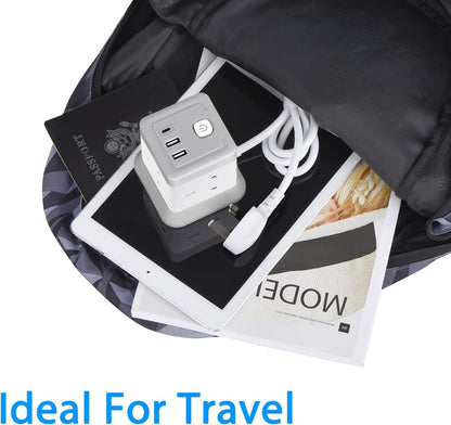 Extension Lead Cube with USB, BEVA 4 Way Power Strip with 3 USB Ports, Desktop Power Extension Socket with 1.5M Extension Cable Cords for Home Dorm Office Travel-WHITE