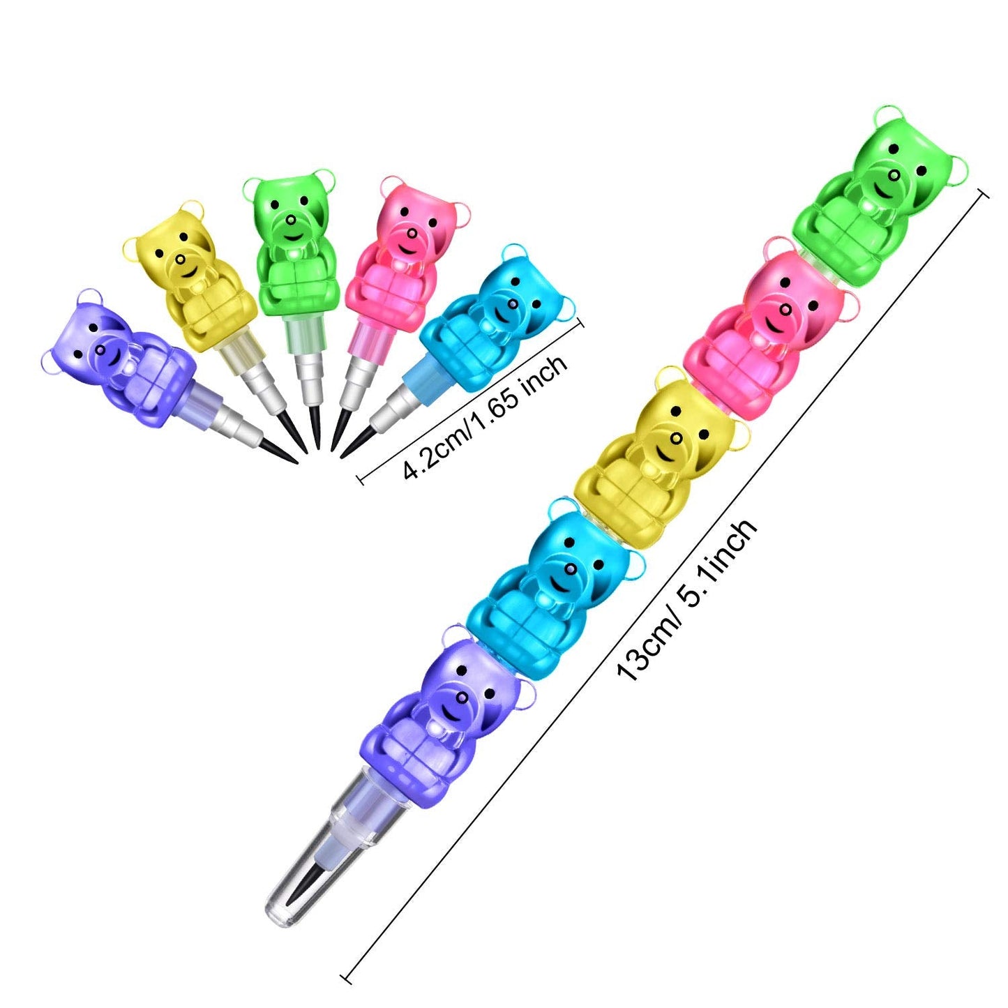 Boao 30 Pcs Stackable Pencils Plastic Bear Pencils 5 in 1 Stacking Colored for Birthday Bear Party Favors School Supplies Fun Equipment