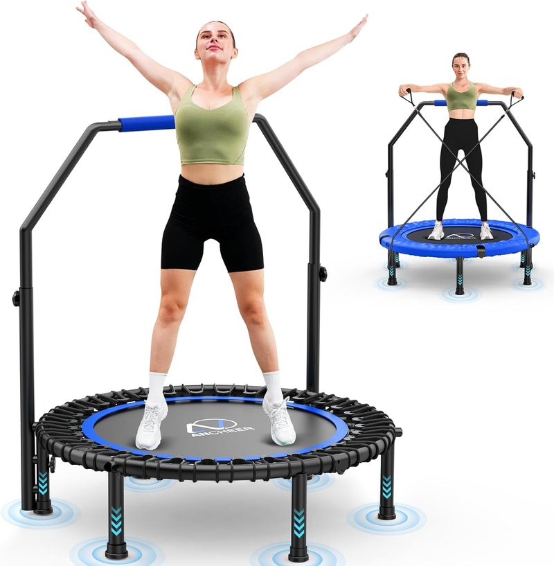 40" Mini Rebounder Trampoline for Adults & Kids - Adjustable Foam Handle, 400LBS Capacity | Indoor/Outdoor Fitness
