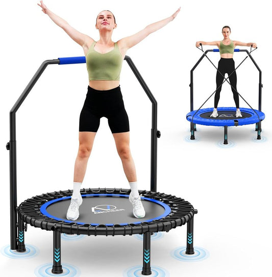 40" Mini Rebounder Trampoline for Adults & Kids - Adjustable Foam Handle, 400LBS Capacity | Indoor/Outdoor Fitness
