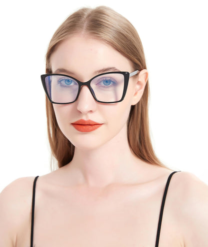 JFXQDR Women's Blue Light Blocking Glasses, Trendy Cat Eye Computer Gaming Glasses Anti Eyestrain & UV Glare RF6204 (Black Cateye Frame)