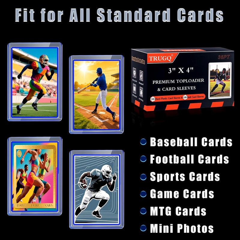 200 Card Sleeves - Premium Hard Plastic Toploaders for Trading Cards | 3" x 4" Baseball & Football Protectors