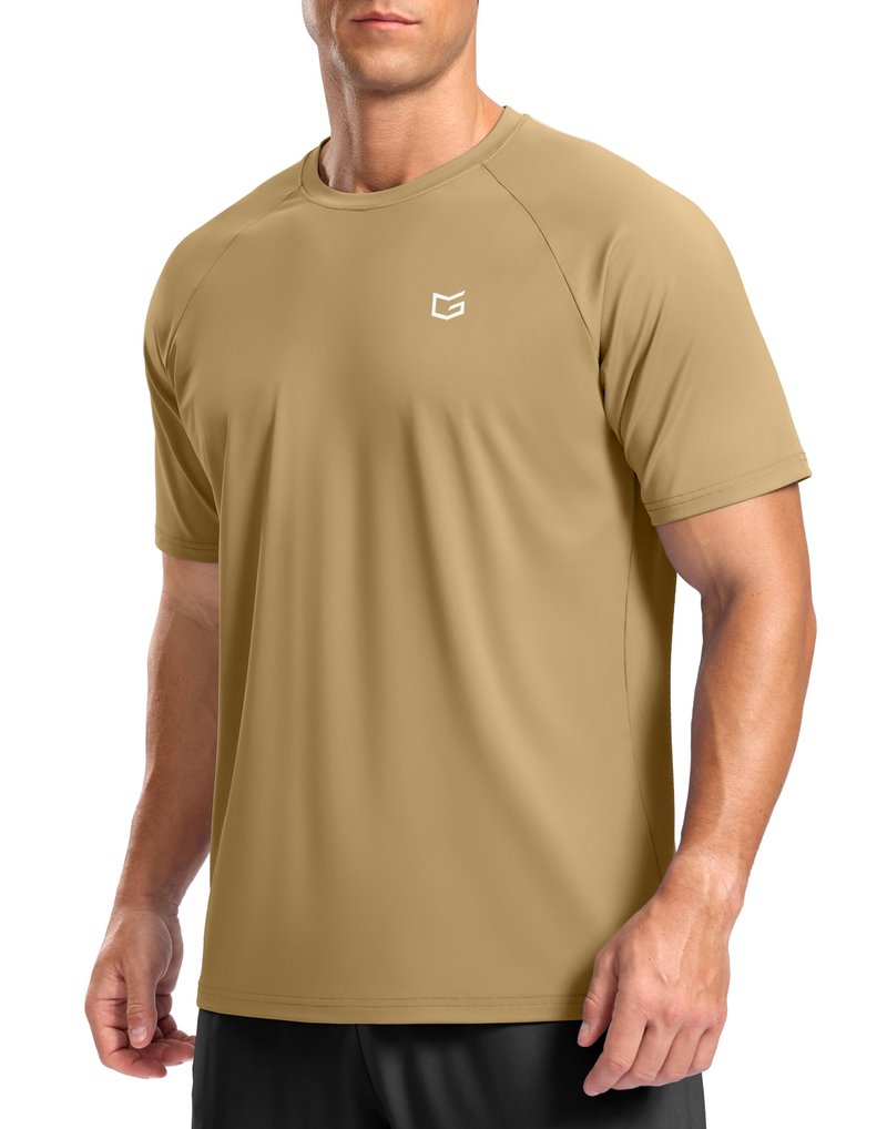 G Gradual Men's Athletic Workout T-Shirts Moisture Wicking Cooling Running Shirts Short Sleeve Performance Tee for Gym Tennis(Khaki,3XL)