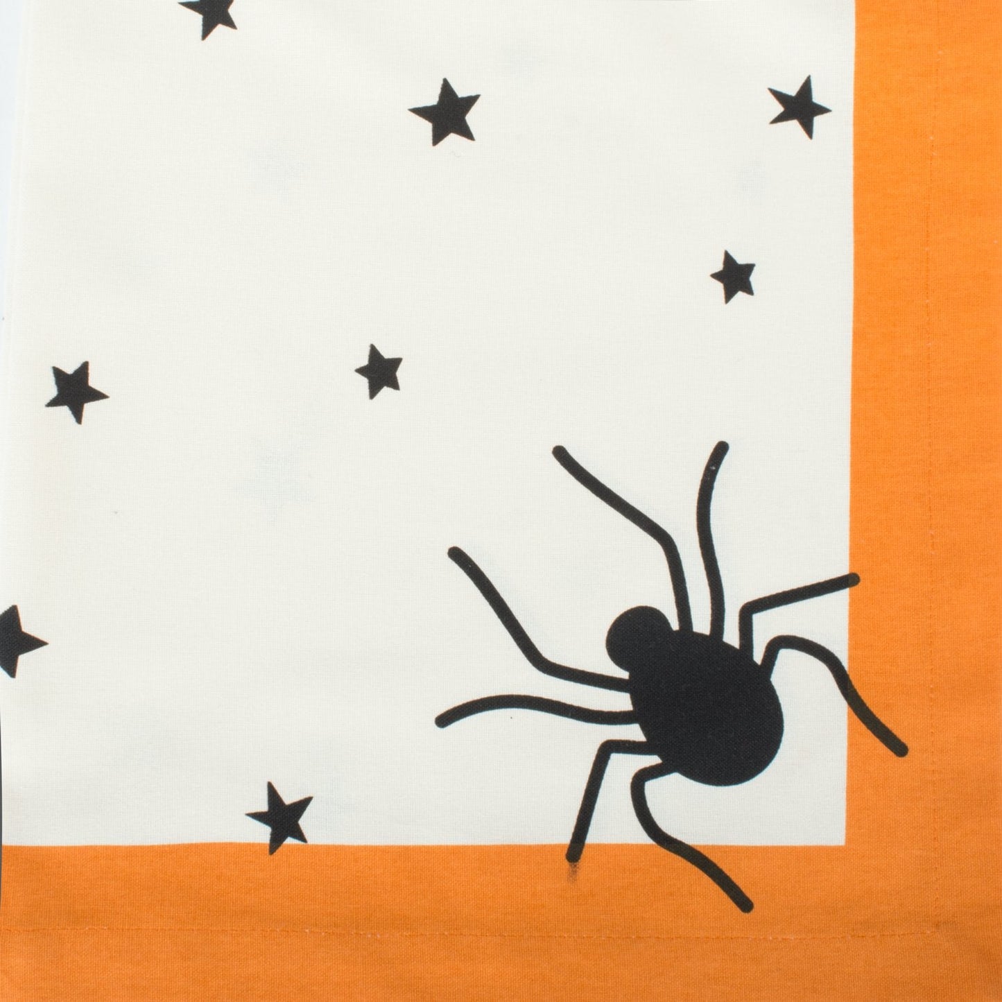 DII Halloween Tabletop Collection Bold Black Stars/Spooky Spider with Orange Border on Off-White Natural Background, Machine Washable, 52x52 Tablecloth