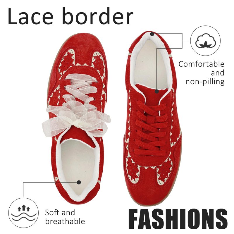 UBWDU Fashion Ballet Sneakers for Women Trendy Cute Ribbon Lace-Up Comfortable Casual Spring Shoes Red Size 9