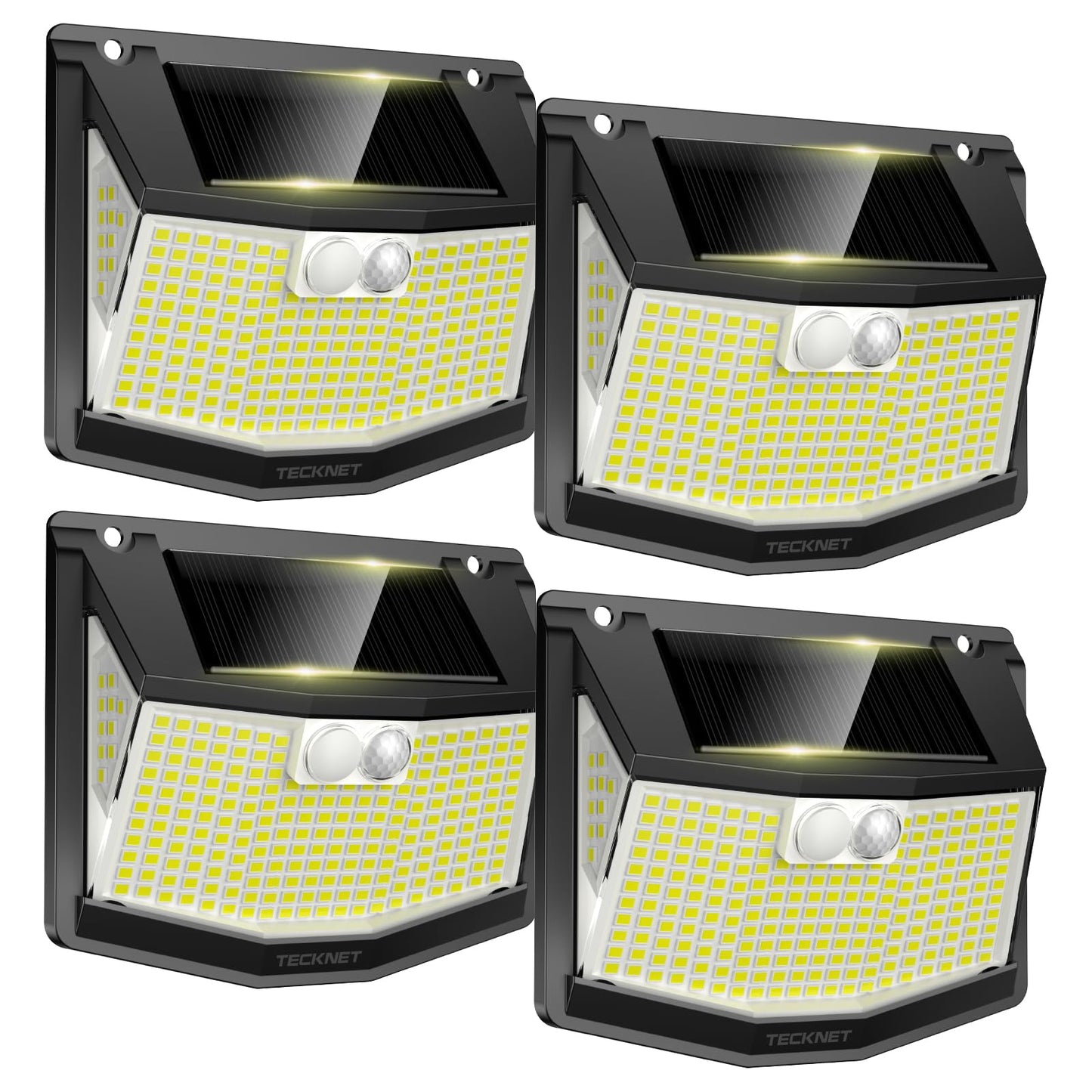 TECKNET Solar Lights Outdoor Garden, 248 LED Motion Sensor Lights, 3 Lighting Modes Outdoor Wall Lights, 300° Wide Angle, IP66 Waterproof, Solar Wall Lights for Yard Garage Garden Fence Door (4 Pack)