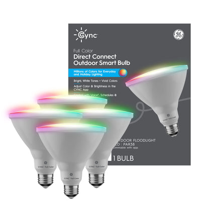 GE CYNC Smart LED PAR38 Flood Light Bulb - WiFi & Bluetooth Color Changing RGB Outdoor Light Bulbs - 90W Equivalent, Compatible with Alexa & Google Home - Dimmable, Long Lasting, Tuneable - Pack of 2