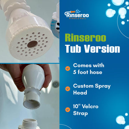 Rinseroo Ultra-Flex Slip-on Dog Shower Hose Adapter, Portable Hose Attachment with Sprayer Pet Shower Head Attachment Tub Spout 5 Foot Hose, No Installation for Quick Rinsing