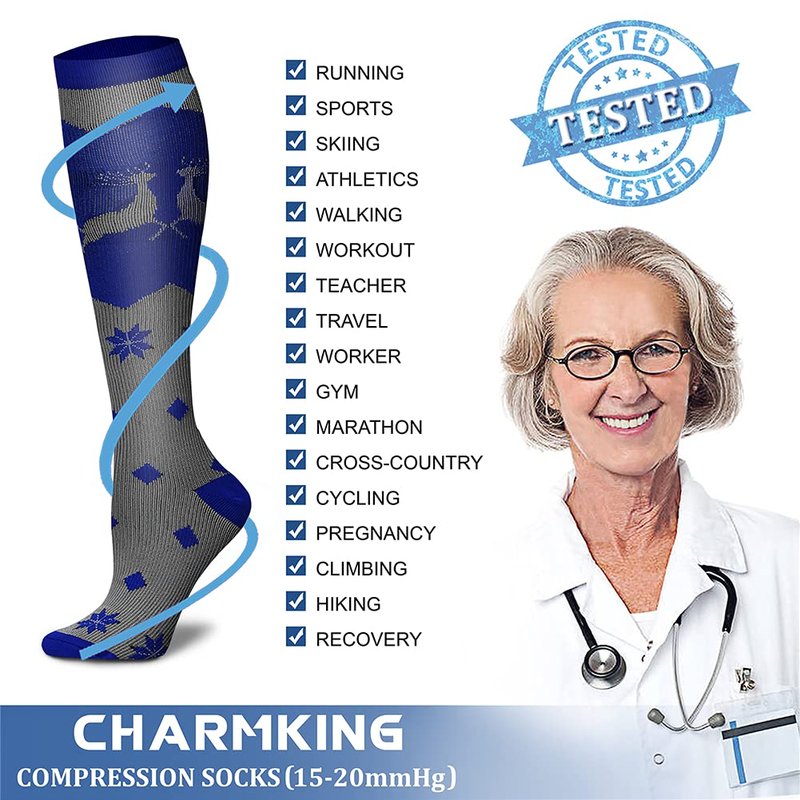 CHARMKING Compression Socks for Women & Men (8 Pairs) 15-20 mmHg Graduated Copper Support Calf Socks are Best for Pregnant, Nurses - Boost Performance, Circulation, Knee High Wide Calf(L/XL, Multi 17)