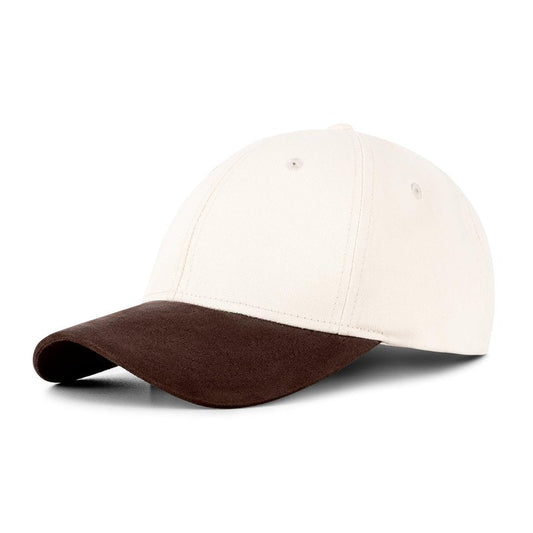 Mens Cap, Plain Baseball Cap, 100% Cotton, Adjustable Size, Casual Hat, Two Tone Color Combinations (White & Brown)