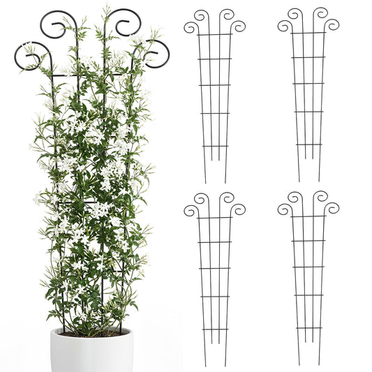 Thealyn 4 Pack 56 Inch Plant Trellis for Potted Plants, Metal Garden Trellis for Climbing Plants, Indoor Outdoor Decorative Vine Support for Pots, Wave Shape, Black