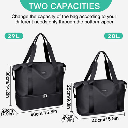 Sports Bag, Foldable Travel Bag with Shoe Compartment and Wet Compartment, CS COSDDI Water-Repellent Weekender Gym Travel Bag, Hand Luggage Bag, Training Bag for Men and Women, A1 Black, Reisetasche