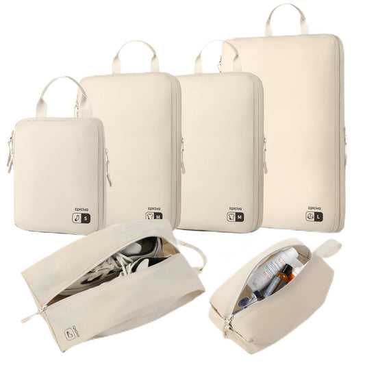 EPICKA 6 Set Ultra-Lightweight Compression Packing Cubes - Water Resistant Durable Travel Organizers with Toiletries Bag, Expandable Travel Accessories for Carry on Luggage, Suitcase (Beige)