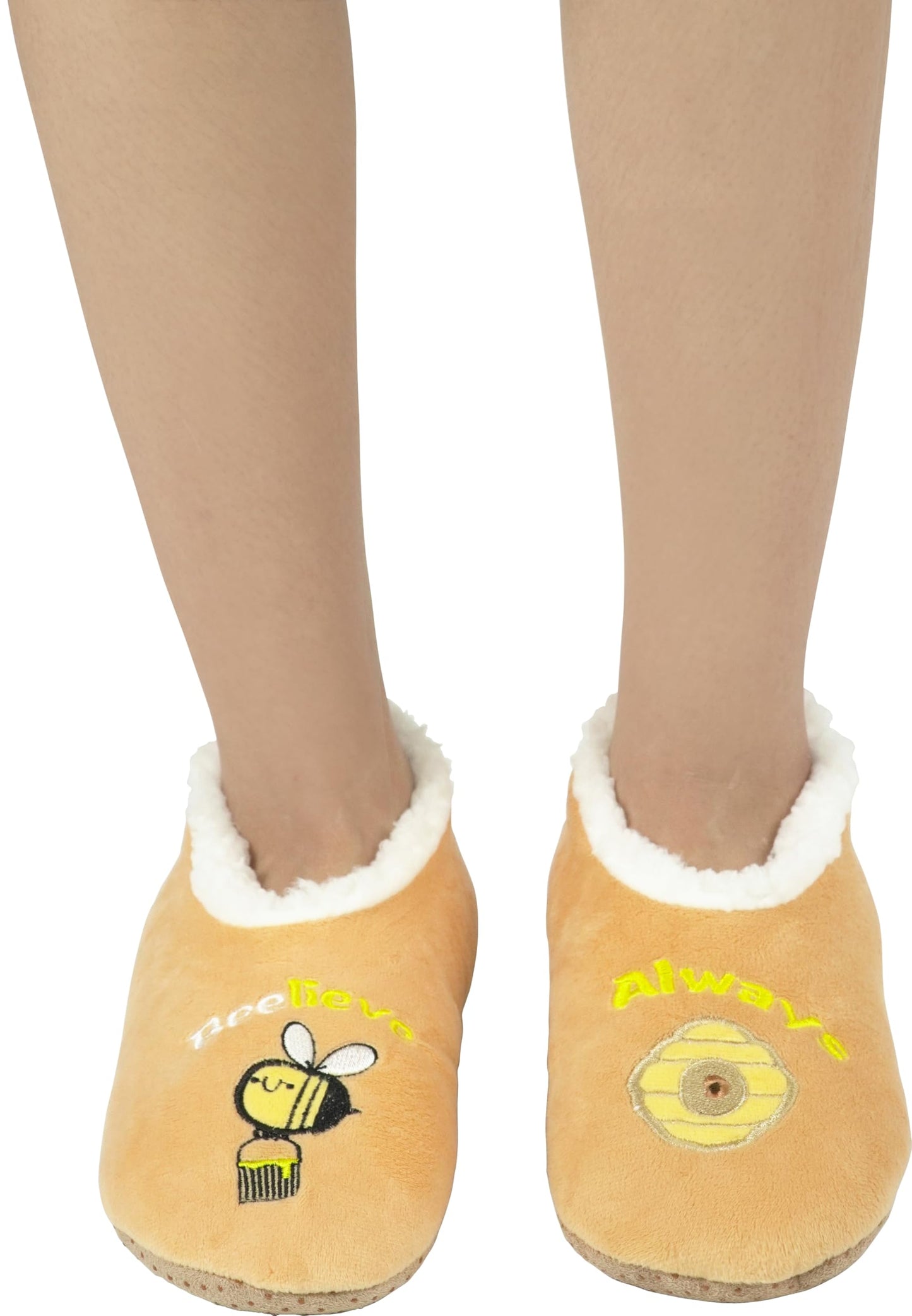 BenSorts Women Slipper Socks with Grippers House Winter Warm Cozy Funny Fuzzy Non Slip Grips Socks Gift Orange Bee Size 7 8 8.5