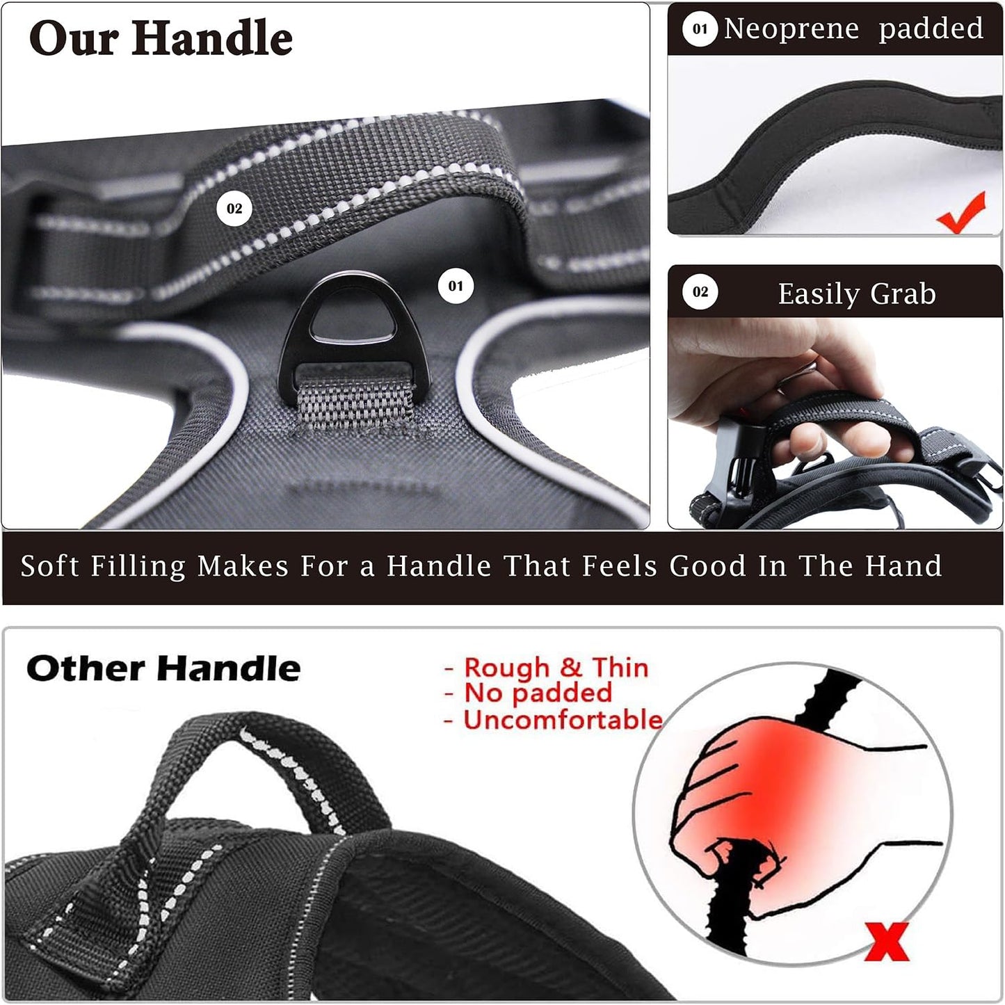 Gavpepy No Pull Dog Harness, Reflective Comfortable Vest Harness with Front & Back Easy Control Handle Adjustable Soft Padded Pet Vest for Small to Large Dogs (Large,Black)