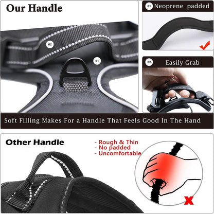 Gavpepy No Pull Dog Harness, Reflective Comfortable Vest Harness with Front & Back Easy Control Handle Adjustable Soft Padded Pet Vest for Small to Large Dogs (Large,Black)