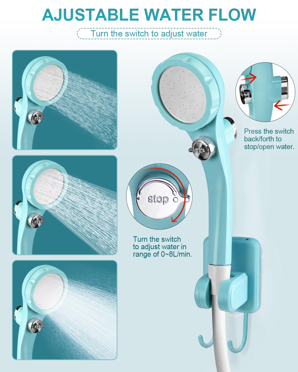 AUTOPkio Portable Camping Shower - Rechargeable Outdoor Camp Shower with Pressurizer & 4500mAh Battery Pump IPX7 Waterproof for Camp, Hiking, Car Washing, Pet Bath (Blue)