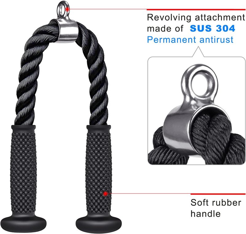 Kipika Tricep Pull Down Attachment - Cable Machine Accessory for Home Gym | Durable Pulley System Fitness Equipment