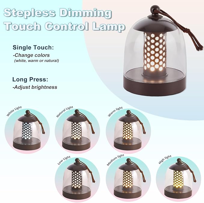 Cordless Rechargeable Lamp,Shower Lamp Waterproof Inside Shower,Portable Battery Operated,Acrylic Shade Touch Dimmable Desk for Living Room,Bedroom,Kitchen,Camping