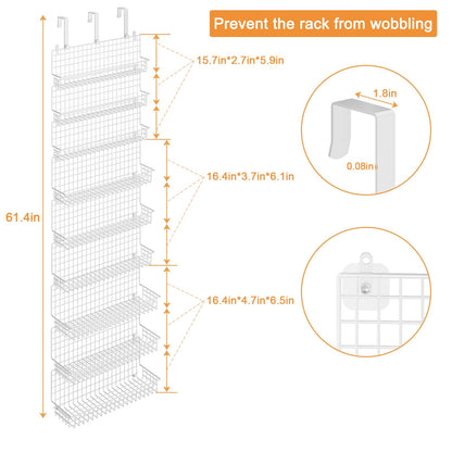 JKsmart 6-Tier Spice Rack Organizer with Door Hook, Wall Mounted & Over the Door Spice Racks for Kitchen Pantry Door Cabinet, Two Size, Large Capacity, Black