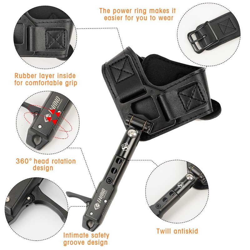 LWANO Archery Compound Bow Release Aids Trigger 360° Adjustable Wristband Release Aids for Adults Youth Kids Hunting Shooting Accessories (Black)