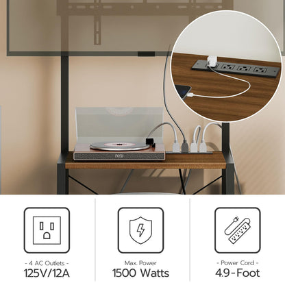 HOOBRO Rolling TV Stand with Mount and Power Outlet Up to 55 inch TV, Corner Entertainment Center, Small TV Stand with 3-Tier Storage Shelves for Living Room, Bedroom, Rustic Brown and Black BF66UDS01