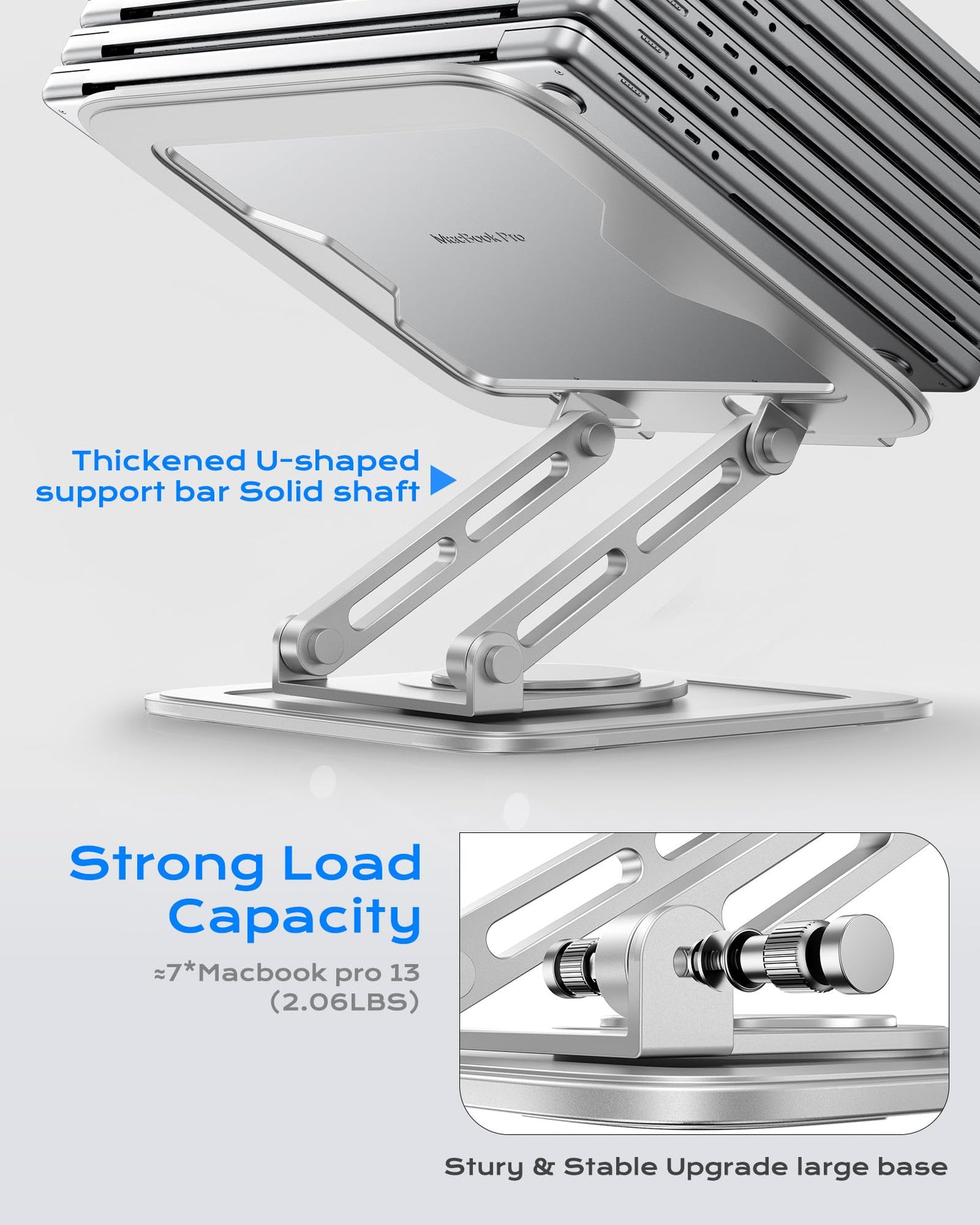Adjustable Laptop Stand, Computer Stand with 360 Rotating Base, Ergonomic Laptop Riser Mount for Desk Foldable Protable Computer Desk Fits with MacBook Pro Air (10-16") - Black