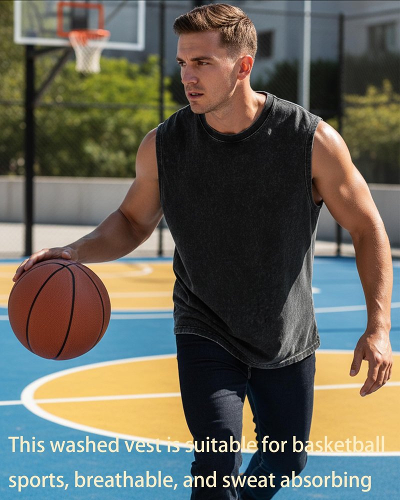 PAODIKUAI Sleeveless Shirts for Men - Sleeveless Crew Neck Casual Gym Washed T Shirt Breathable Loose Fit(Black+Black+Black,XL)