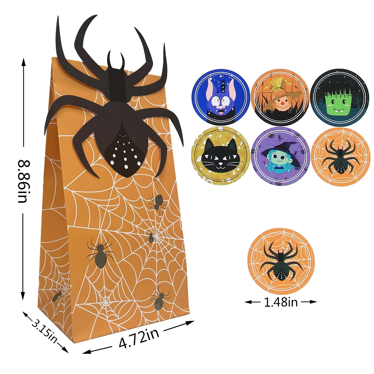 Halloween Treat Bags - 24pcs Trick or Treat Goody Bags with 24pcs Stickers, Gift Bag for Halloween Kids Party Supplies