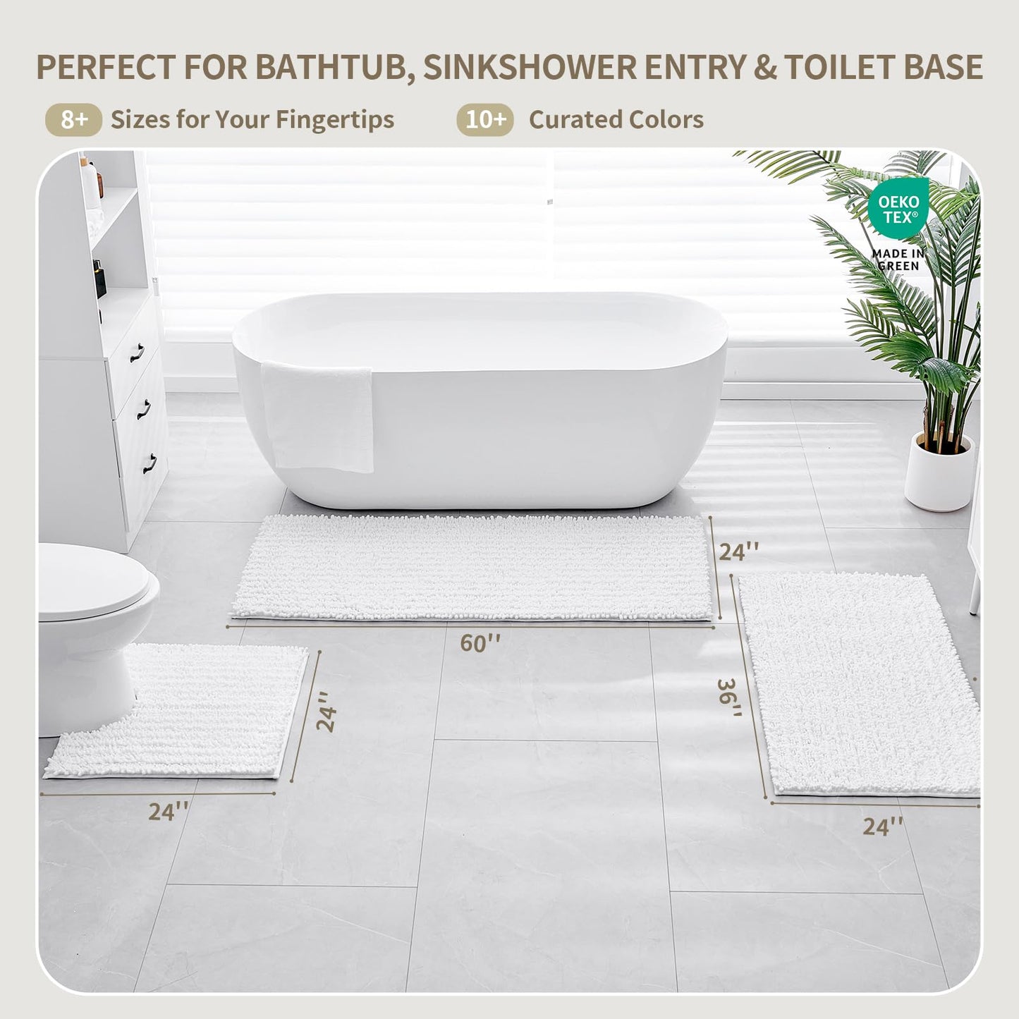Ruggnovea White Toilet Rugs U Shaped Washable, 24x24 Contour Bath Rugs for Toilet, Luxury Ultra Soft Chenille U-Shaped Toilet Rug, Non Slip Absorbent Machine Washable Bathroom Mat for Toile