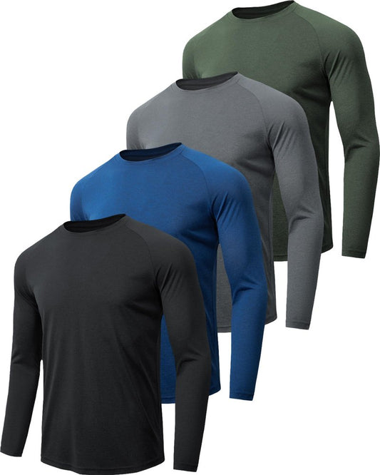 MLYENX 4 Pack Long Sleeve Shirts for Men UPF 50+ UV Sun Protection Quick Dry Moisture Wicking Workout Tee Shirts 2XL