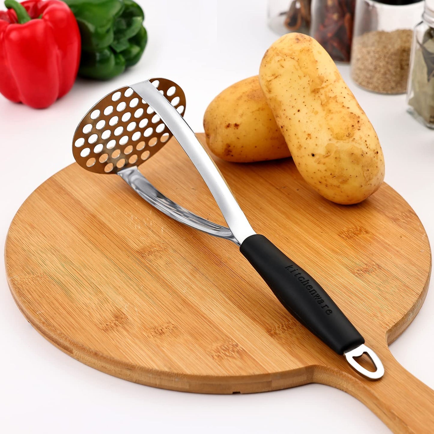 Joyoldelf Heavy Duty Stainless Steel Potato Masher, Professional Integrated Masher Kitchen Tool & Food Masher/Potato Smasher with Silicone Handle, Perfect for Bean, Vegetable, Fruits, Avocado, Meat