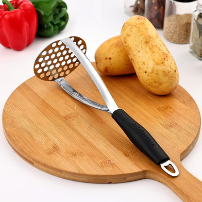 Joyoldelf Heavy Duty Stainless Steel Potato Masher, Professional Integrated Masher Kitchen Tool & Food Masher/Potato Smasher with Silicone Handle, Perfect for Bean, Vegetable, Fruits, Avocado, Meat