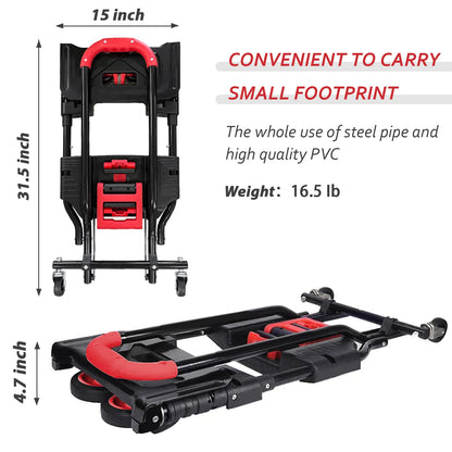 Folding Hand Truck, Portable Dolly Cart with Rubber Wheels and Retractable Handle, 2 in 1 Design 264lbs Capacity Hand Cart Foldable for Transportation/Luggage/Mobile/Travel/Office Use