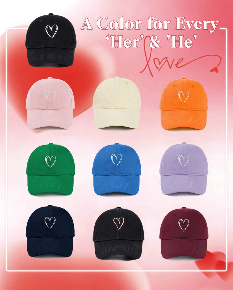 Zando 2026 Trendy Unisex Valentines Baseball Caps Embroidered Heart Hats for Women Preppy Dad Mom Adjustable Black Ball Cap Plain Cotton Trucker Hat for Workout Running Golf Tennies Travel One Size
