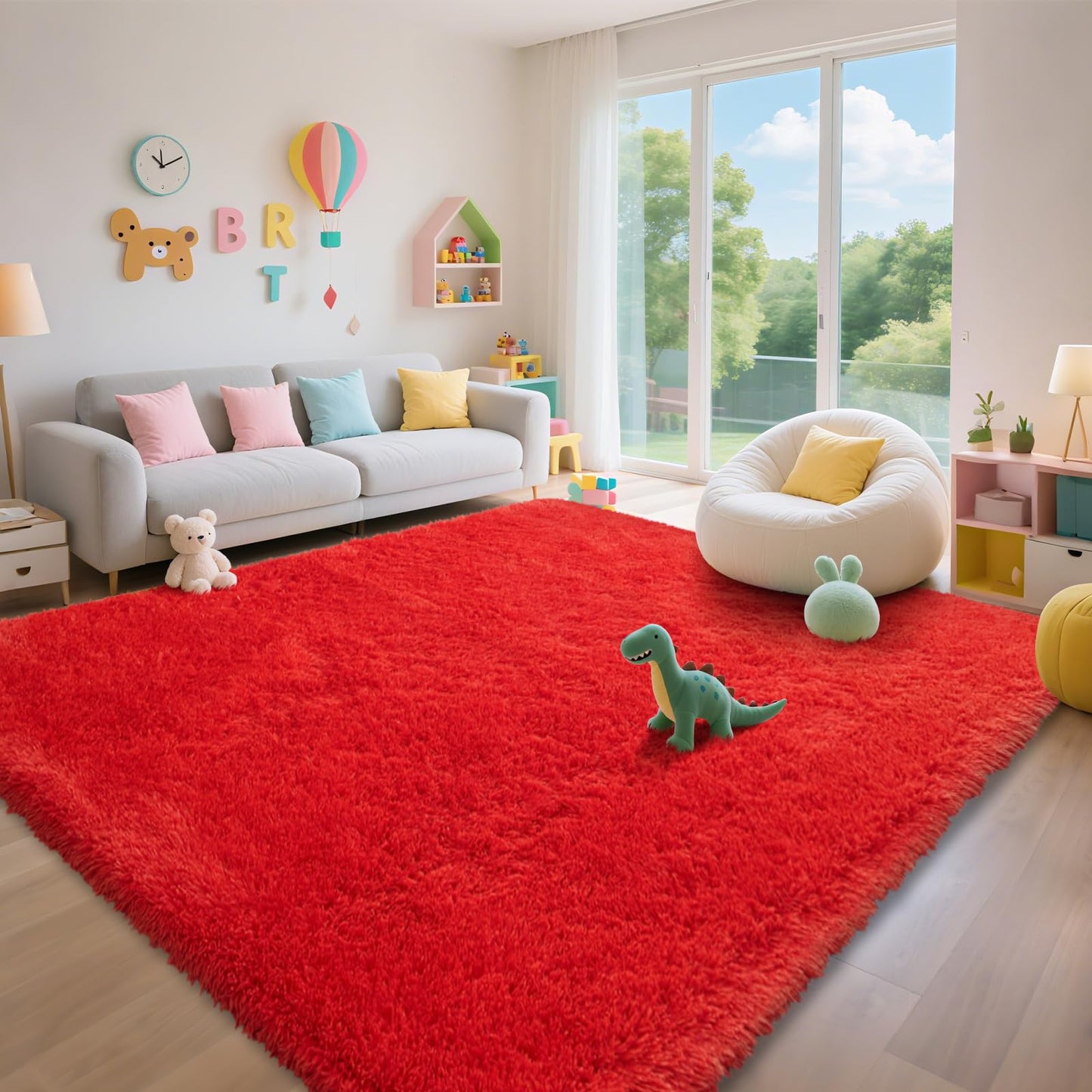 Red Shag Area Rugs for Bedroom Living Room,Ultra Soft Fluffy Christmas Area Rugs 8x10 for Dorm,Indoor Carpet Plush Rugs for Living Room Home Decor (Red, 8x10 Feet)