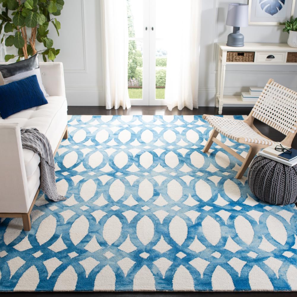 SAFAVIEH Dip Dye Collection 9' x 12' Ivory/Blue DDY675A Handmade Moroccan Watercolor Premium Wool Area Rug
