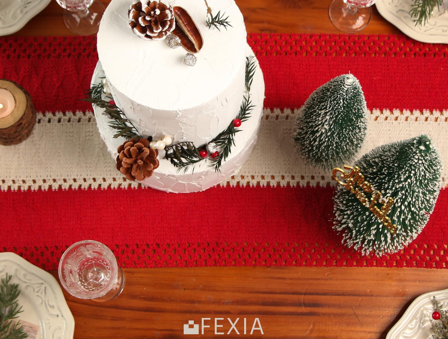 FEXIA Boho Red Table Runner for Holiday Decoration 72 Inches Long Red & Cream Christmas Table Decor for Home Party (13x72 Inches)